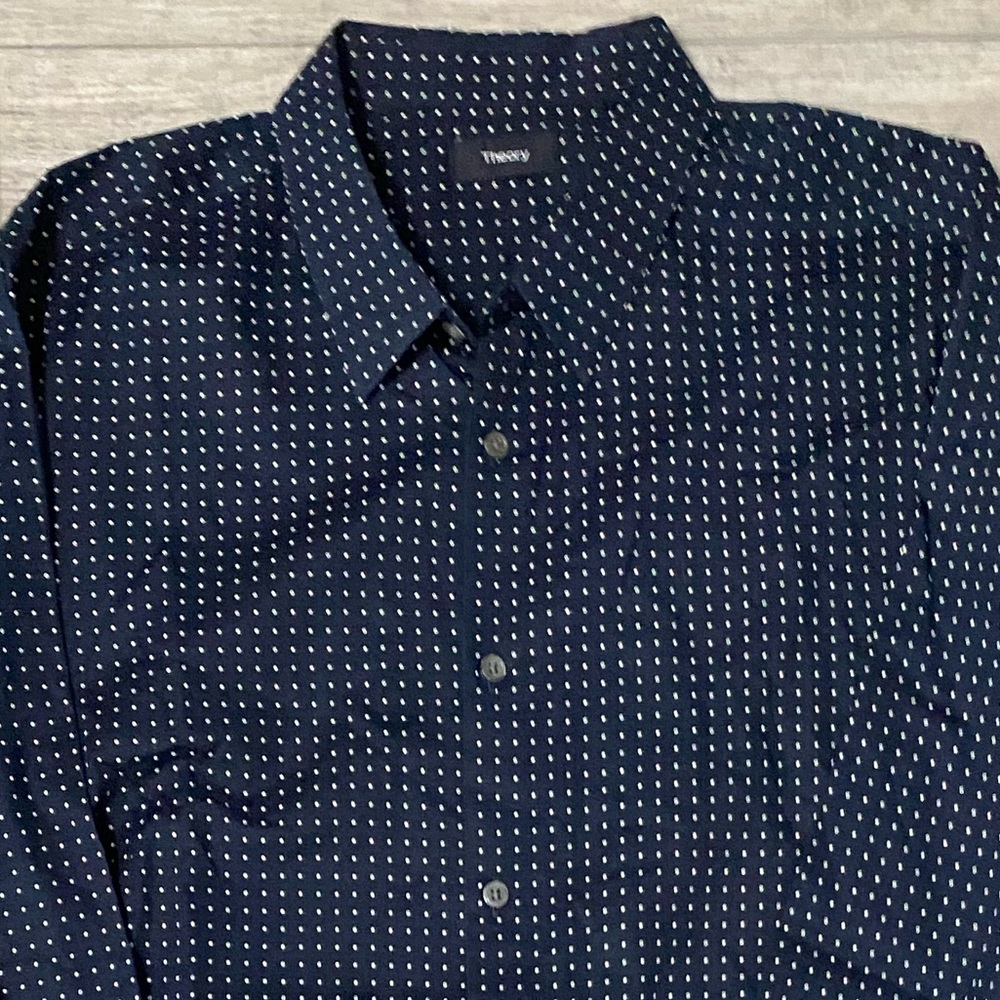 Theory mens long sleeve shirt button down, dark navy